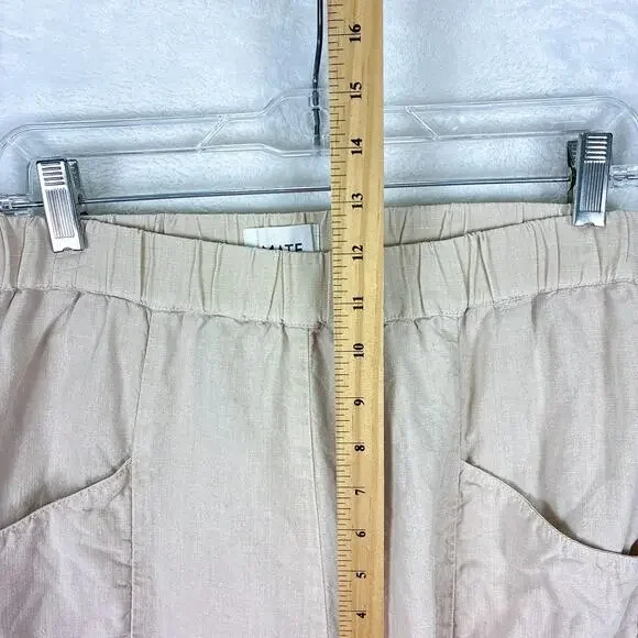 Mate The Label Willow Pull On Pants Women S Beige Crop Linen Preppy Resort USA - Picture 4 of 7